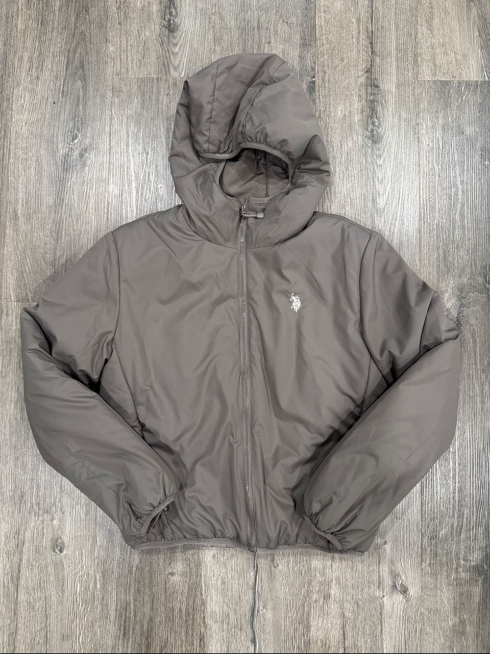 U.S. Polo Assn. Taupe Gray Hooded Puffer Jacket